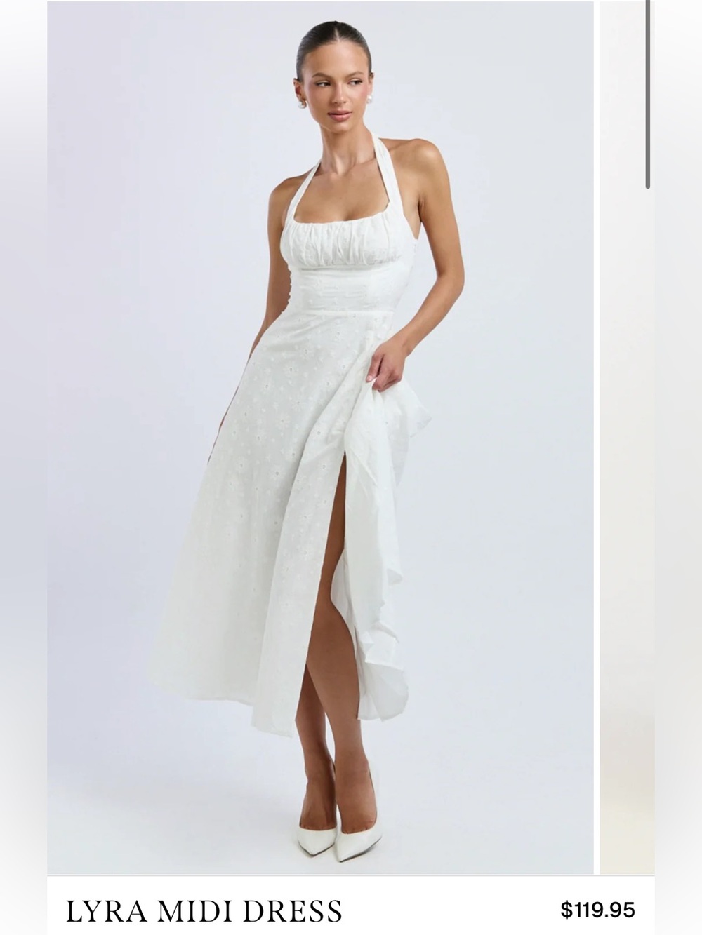 Showpo Lyra White Broderie Halter Midi Dress